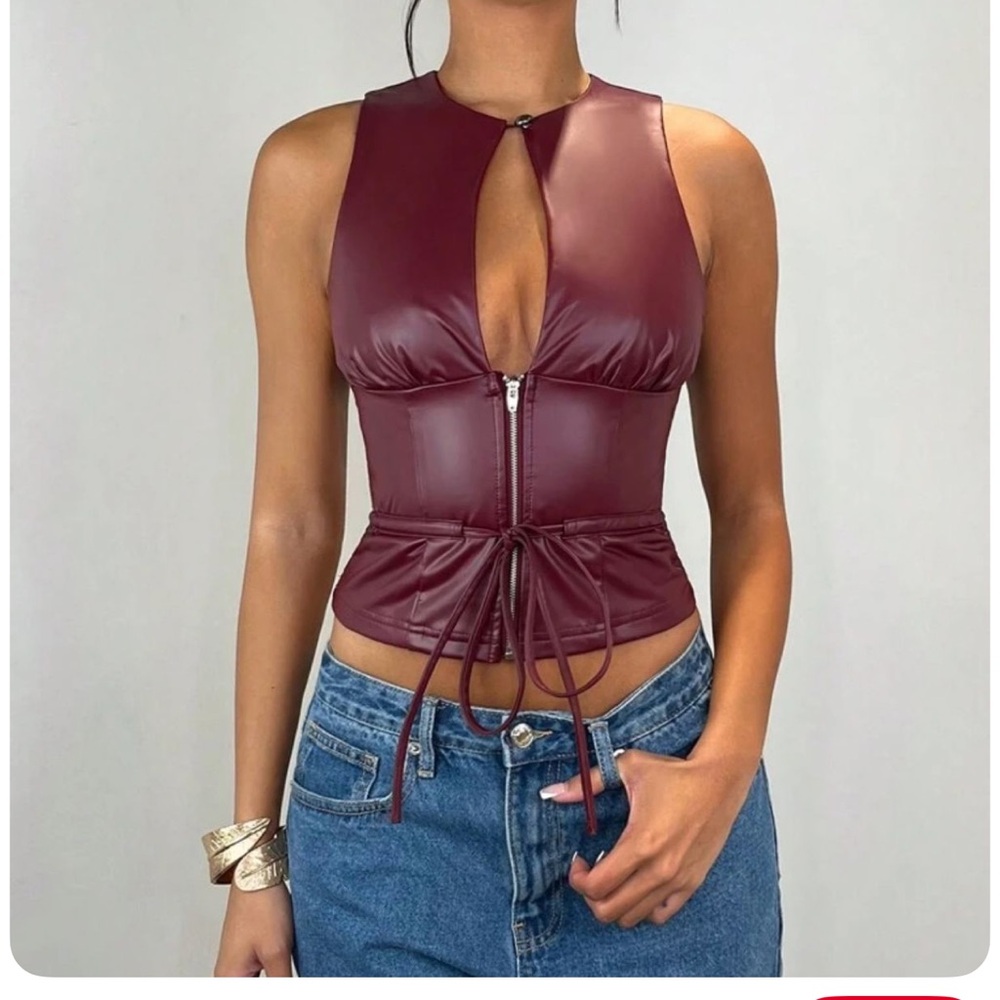 Red Leather Sleeveless Top